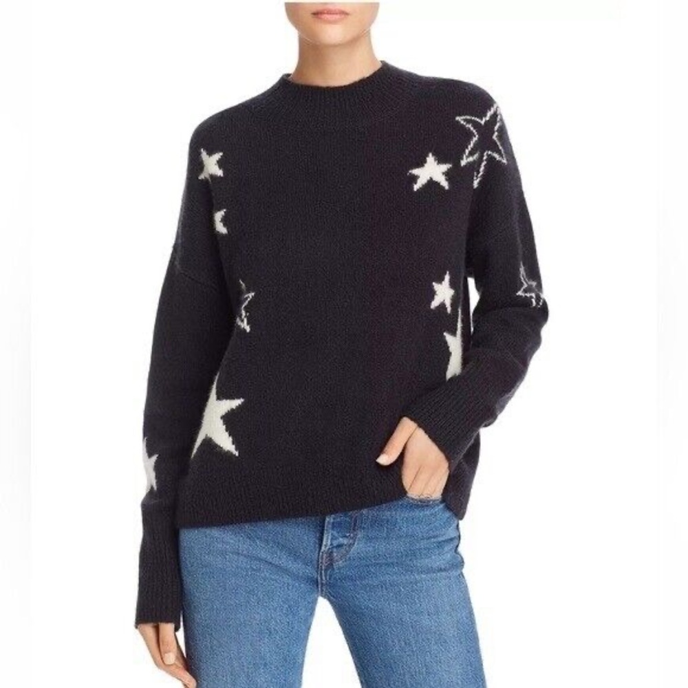NWOT - RAILS Kana Sweater, Size SMALL, Black Mock Neck, Stars, Cashmere & Wool